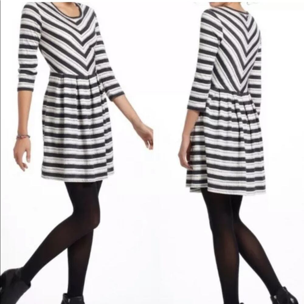Puella Midday Chevron Striped Knit Fit & Flare Dress Grey White XS